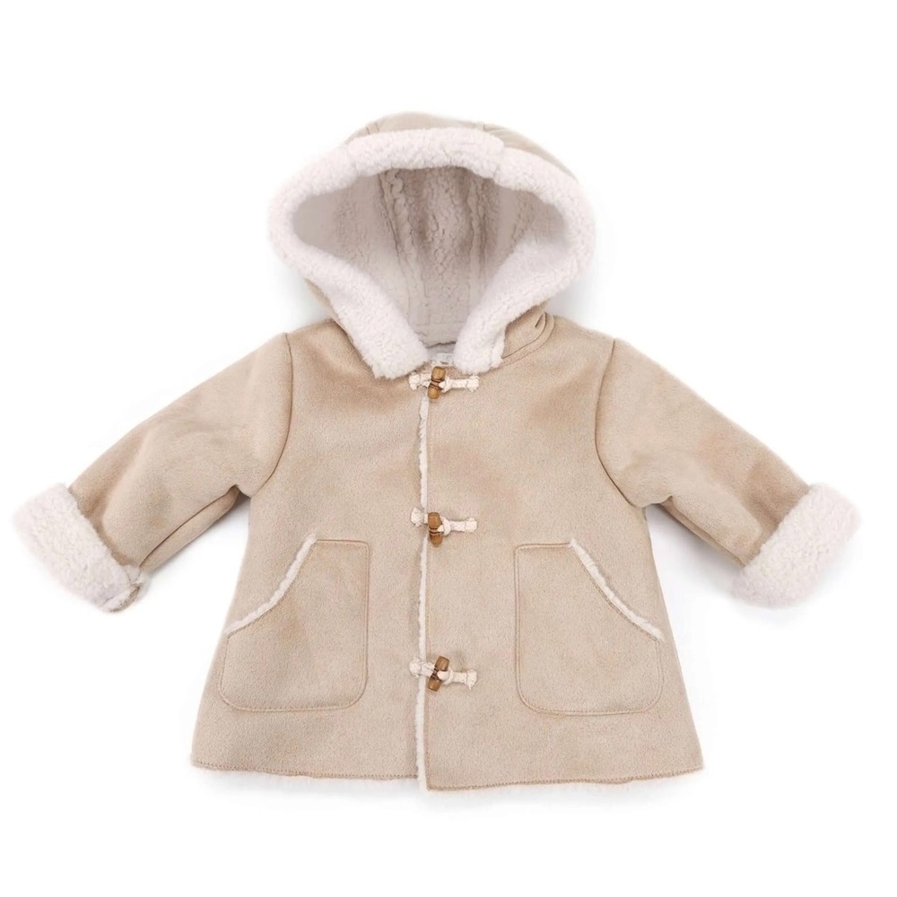 Zara Tan Fleece Lined Jacket with Hood Size 9-12 Months Cozy Boho Pre-Loved